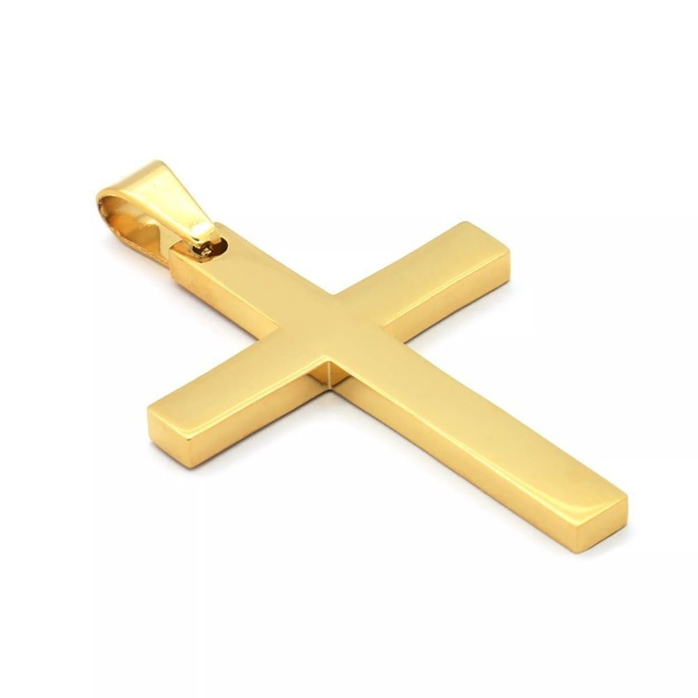 Gold Plated Cross On 24" Cuban Necklace - Picture 2 of 4